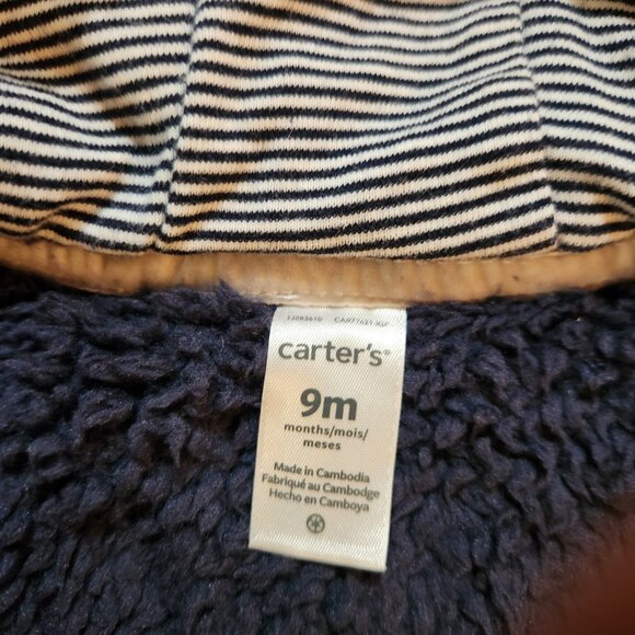 Carter’s Fleece Bear Suit Navy, 9 Months - Picture 6 of 7